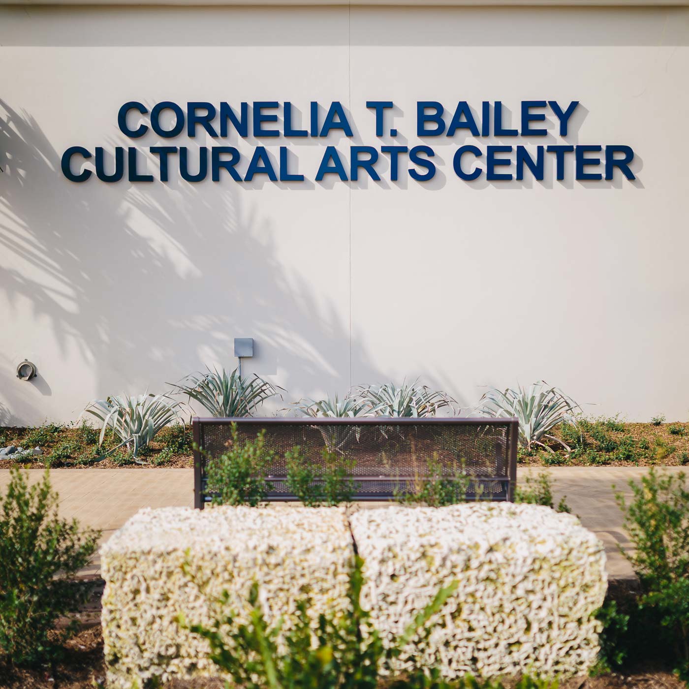 exterior building sign for Cornelia T. Baily Cultural Arts Center at South Florica PBS, detail from photo by Heather Holt