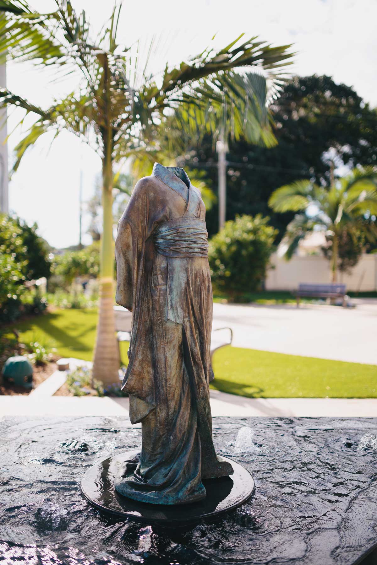 newly installed cast bronze sculpture entitled Hanako by artist Karen LaMonte, photo by Heather Holt