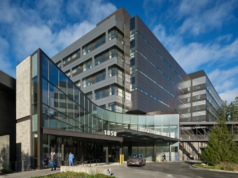 exterior view of St. Michael Medical Center new patient tower on the Kitsap Peninsula, photo by Ben Benschneider
