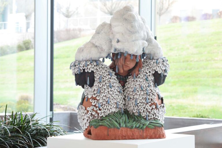 Andréa Keys Connell sculpture entitled Shelter made with clay, glaze, and underglaze, photo by David Hunter Hale