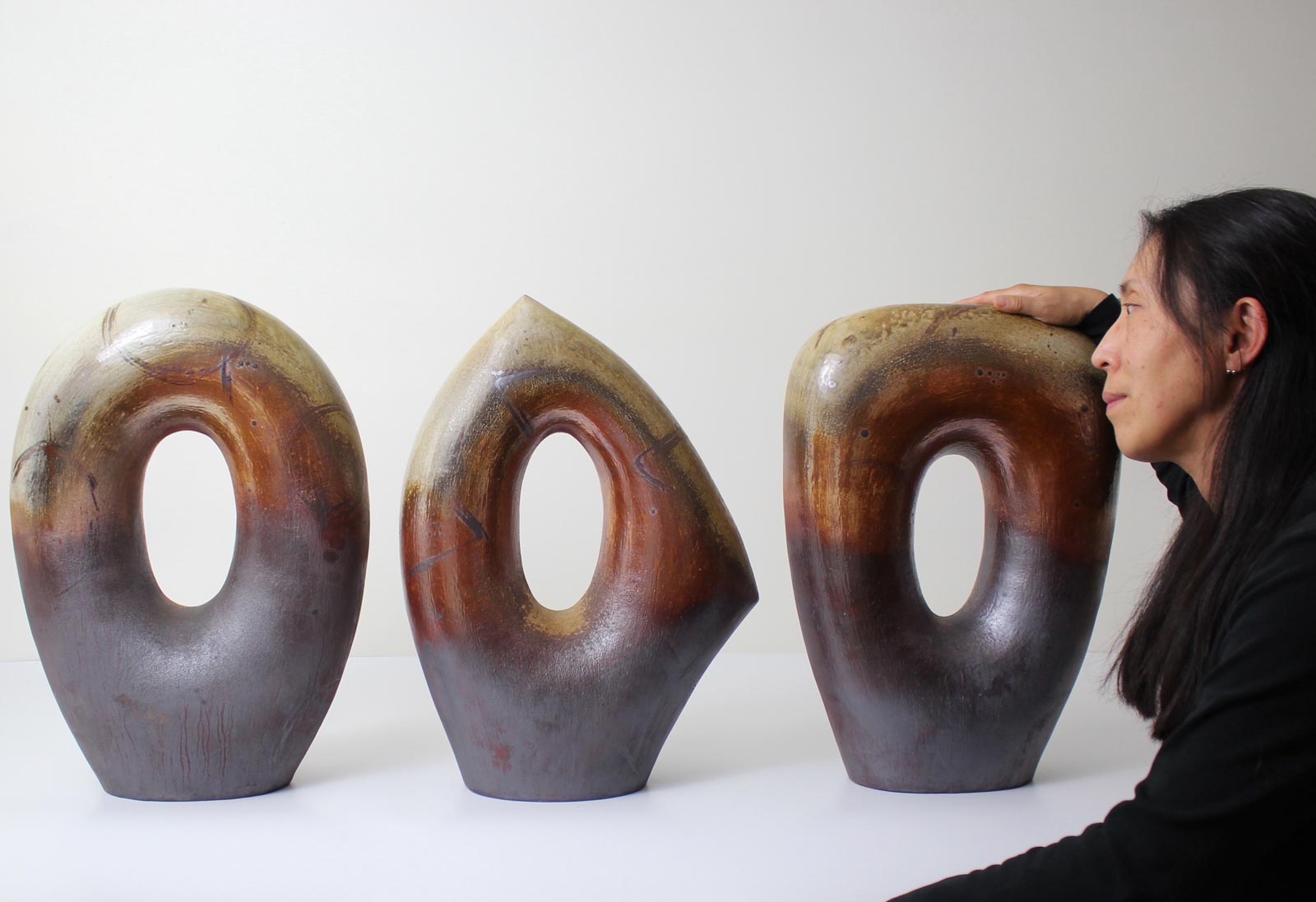 Hitomi Shibata clay pieces titled Treat Nature By Means of the Sphere, the Cone and the Cylinder, stoneware and wild clays; photo by Studio Touya